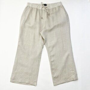 Elementz High Rise Wide Leg Drawstring Waist Linen Trouser. Oatmeal. Size 2X